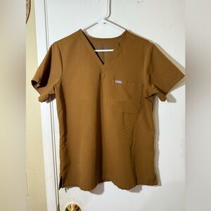 Figs Women's Tan V-Neck Short Sleeve Tee